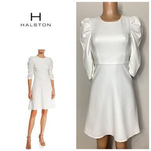 Halston ivory white puff sleeve dress.  Size 0. Retails $320